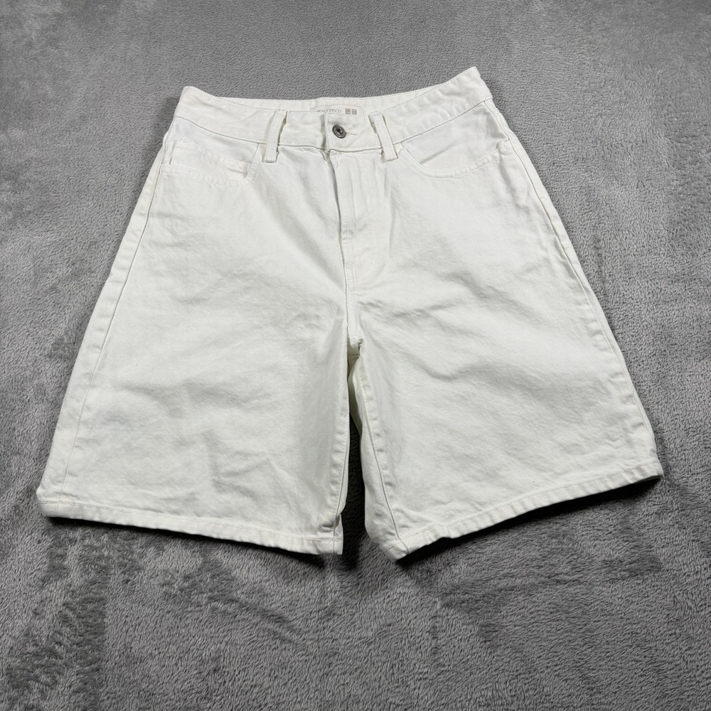 Uniqlo JW Anderson Denim Shorts Womens 25 White High Rise Bermuda Cotton